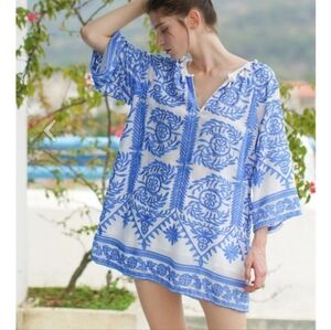 Beulah Style Embroidered Tassel Neckline Tunic Dress Top CD3117 S/M
